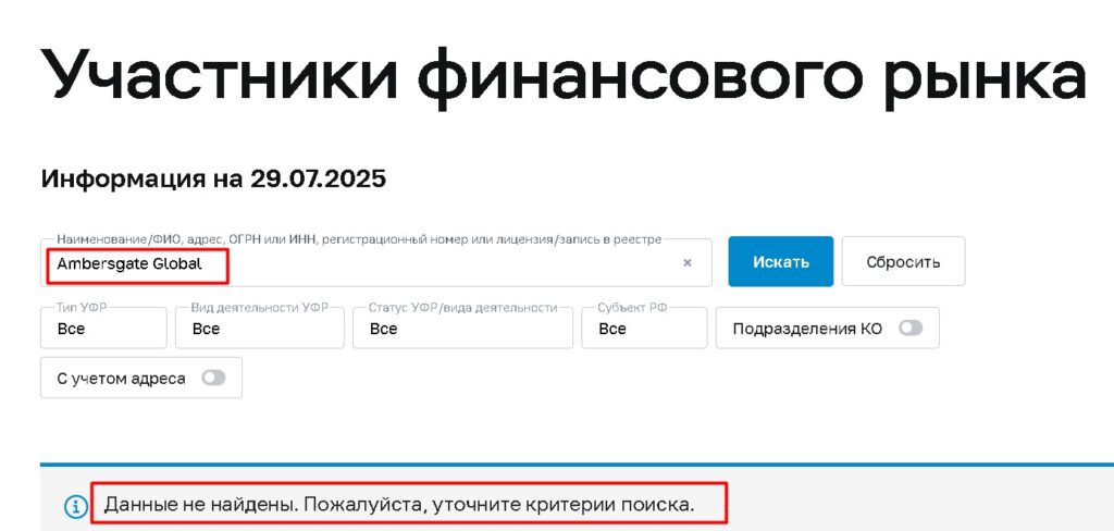 Ambersgate Global проверка лицензии