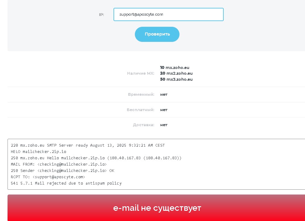 Aposcyte проверка почты