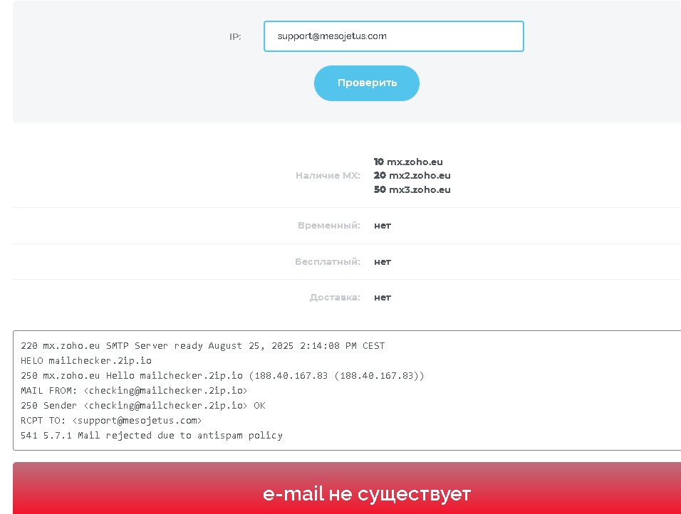 Mesojetus проверка почты