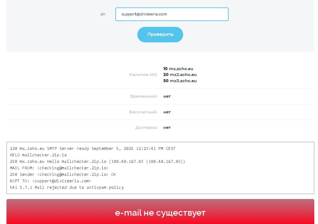 Divizeeria проверка почты