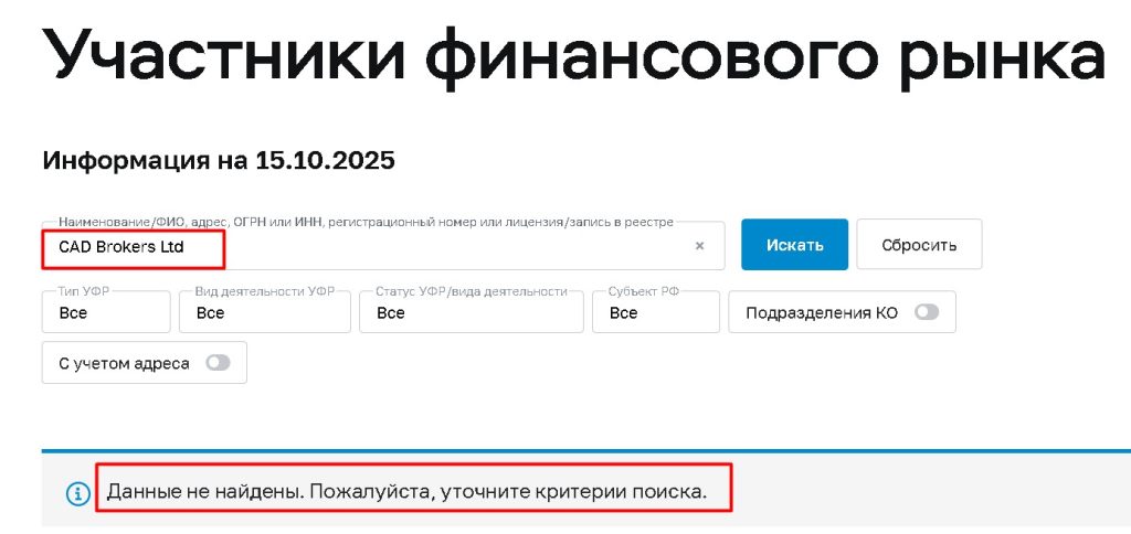 CAD Brokers Ltd проверка лицензии