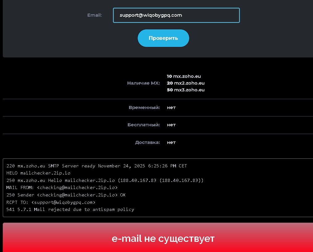 Wiqobyg PQ проверка почты