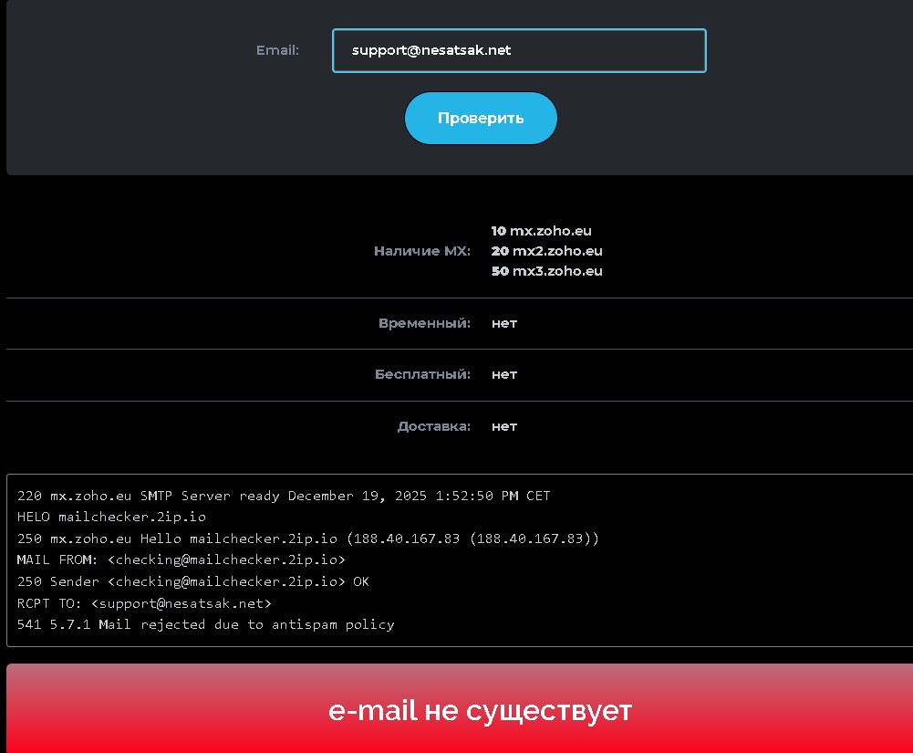 Nesatsak (nesatsak.net, nesat-sak.link) проверка почты