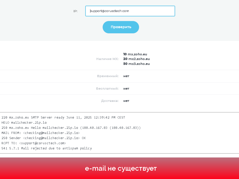 Corusctech проверка почты