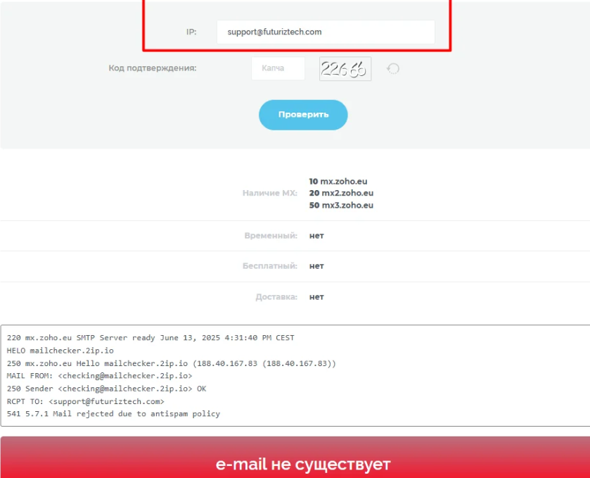 Futuriztech проверка почты