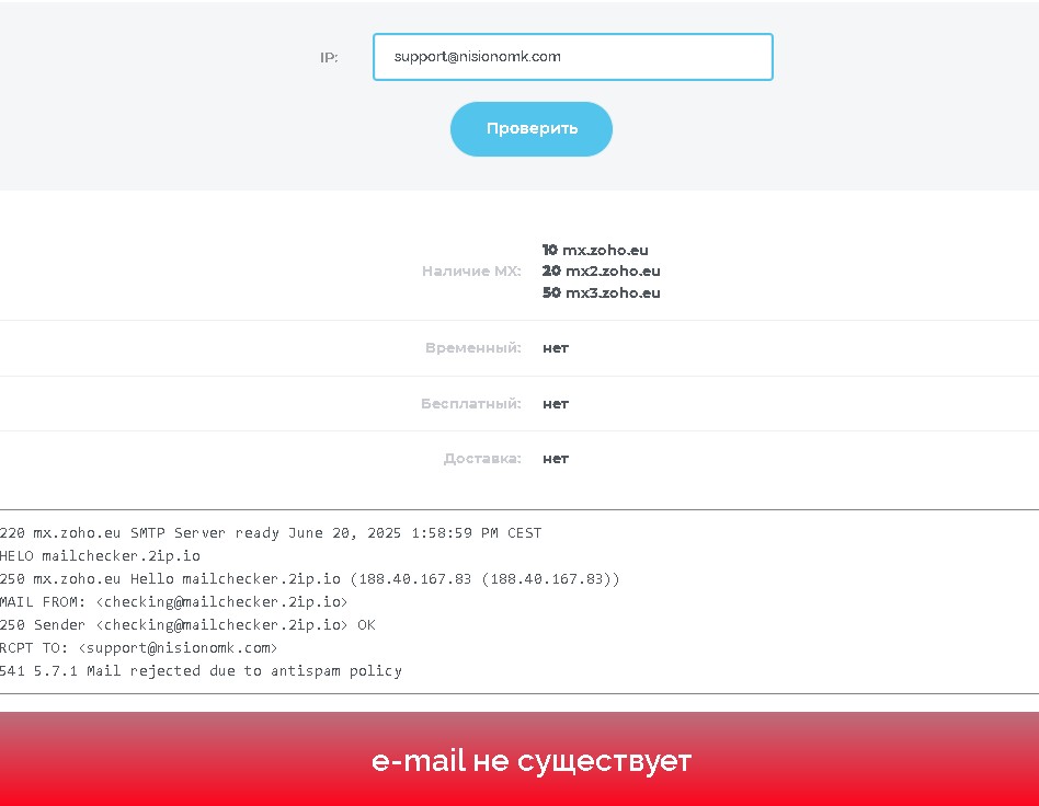 Nisionomk проверка e-mail
