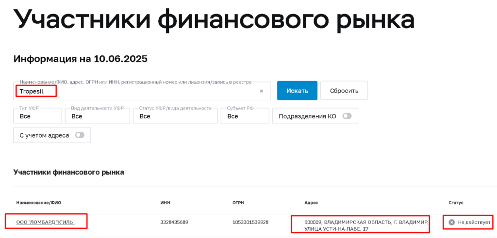 Tropesil проверка лицензии