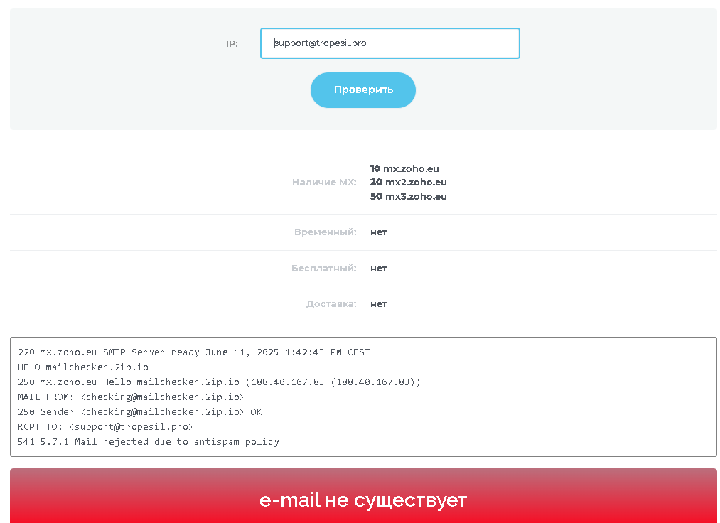 Tropesil проверка почты