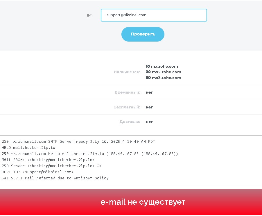 Bikoinal проверка почты