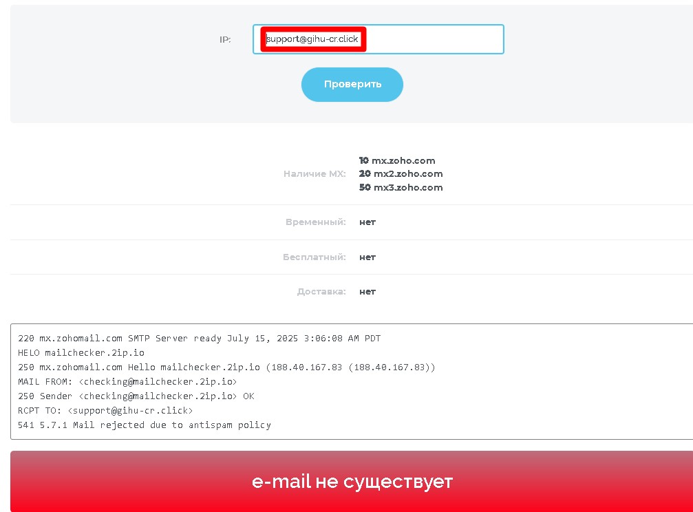 Gihucore проверка e-mail
